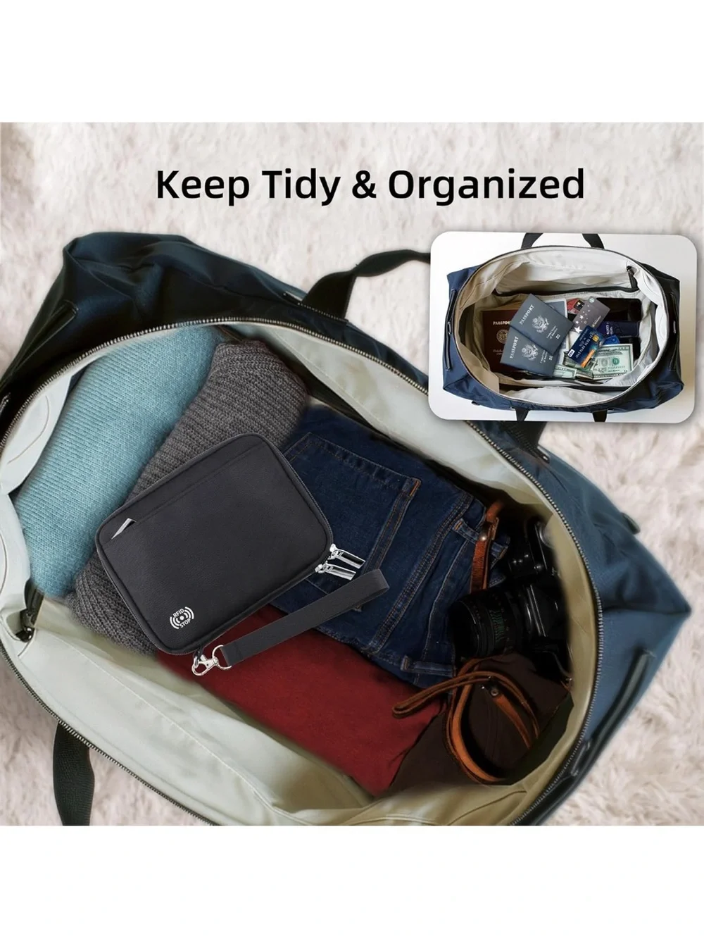 Black RFID-Blocking Wristlet Wallet with Detachable Strap